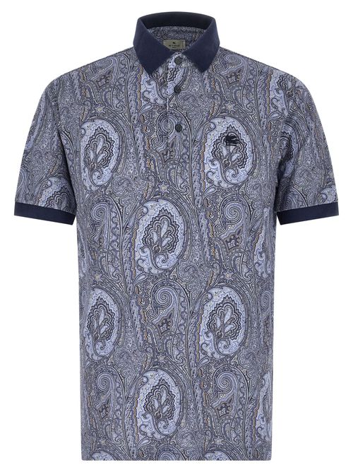 Arnica Paisley Cotton Polo Shirt — Blue