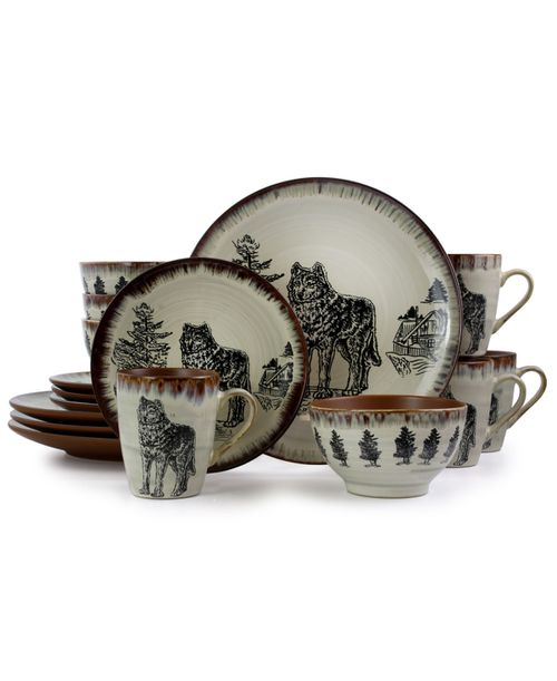Majestic Wolf 16 Pc. Dinnerware Set, Service for 4 - Tan