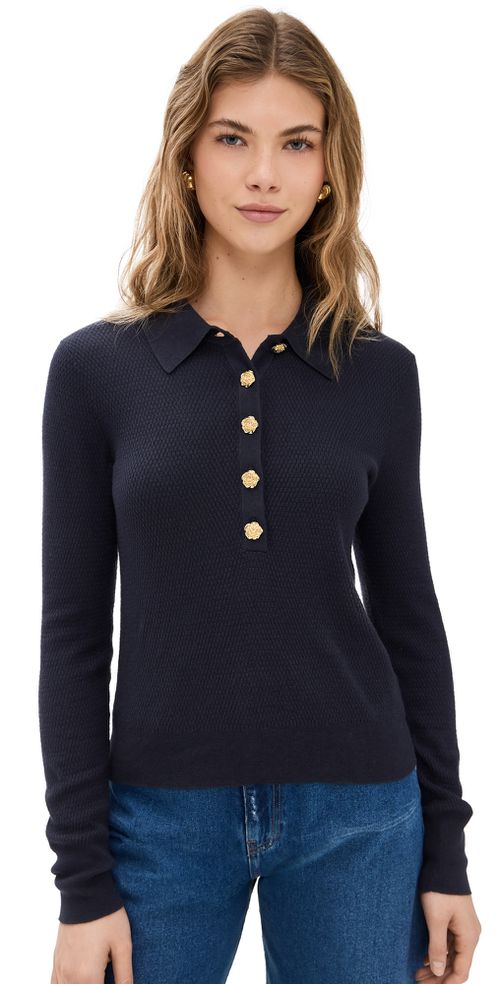 Sterling Jewel Button Collar Sweater Midnight/Gold Rose