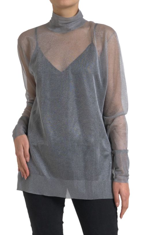 Mesh Turtleneck Blouse — Gray