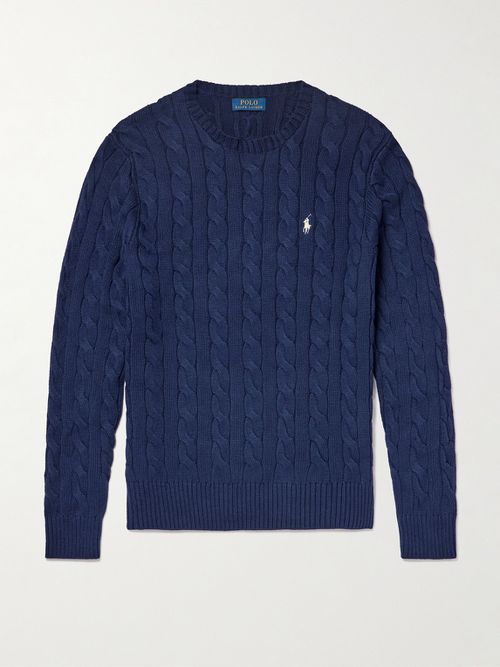 Men - Driver Logo-Embroidered Cable-Knit Cotton Sweater