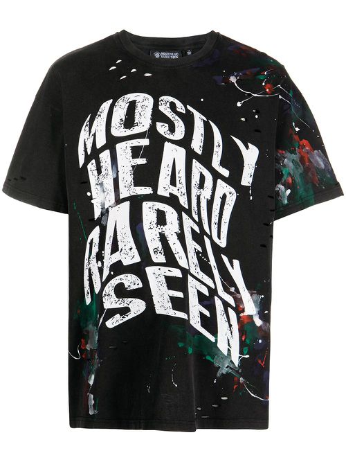 Warped-text paint T-shirt - Black