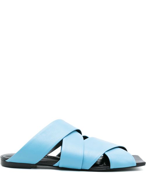 Crossover-strap leather sandals - Blue
