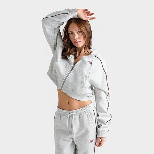 Women's Piped Cropped Full-Zip Hoodie in Ash Heather/Burgundy