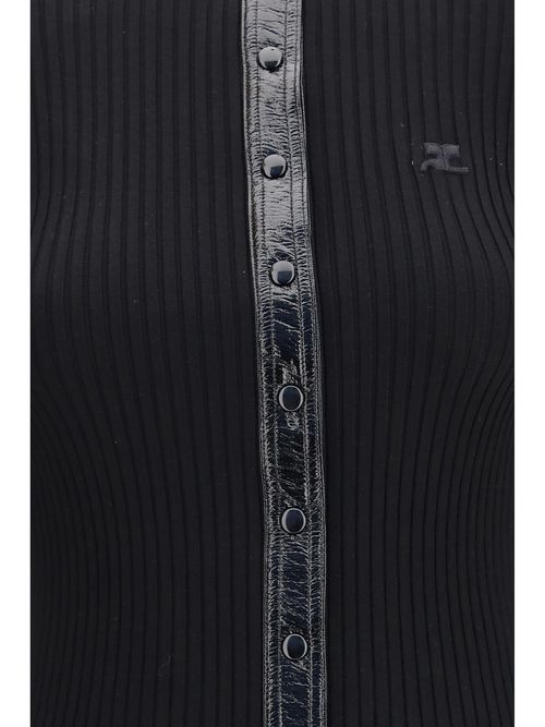Vinyl-Knit Cardigan — Black