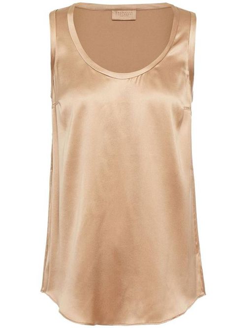 Sleeveless silk top - Brown