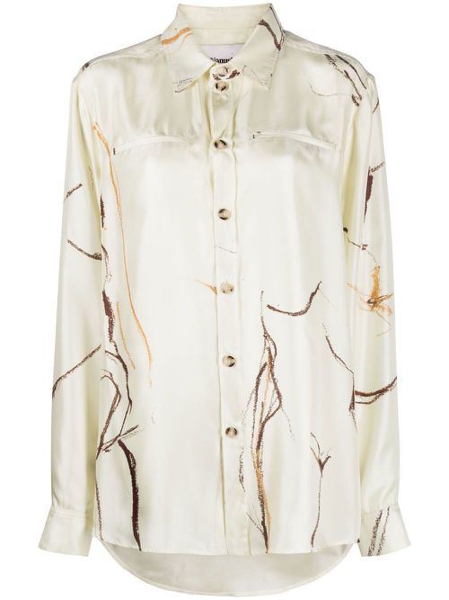Oversize printed silk shirt - Neutrals