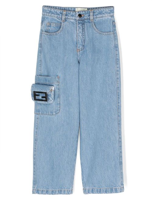 Logo-plaque straight-leg jeans - Blue