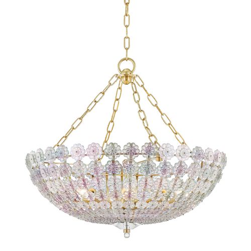 Aged Brass Eight Light Chandelier from the Floral Park Collection