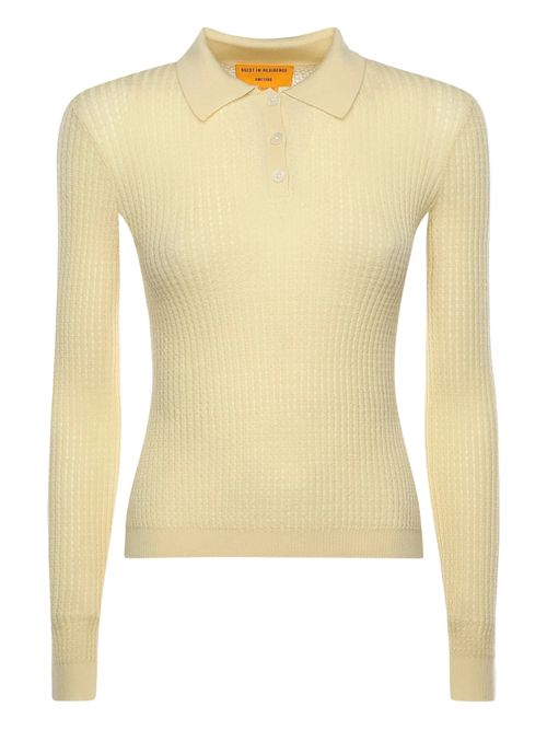 Honeycomb Knit Cashmere Polo with Three-Button Front
