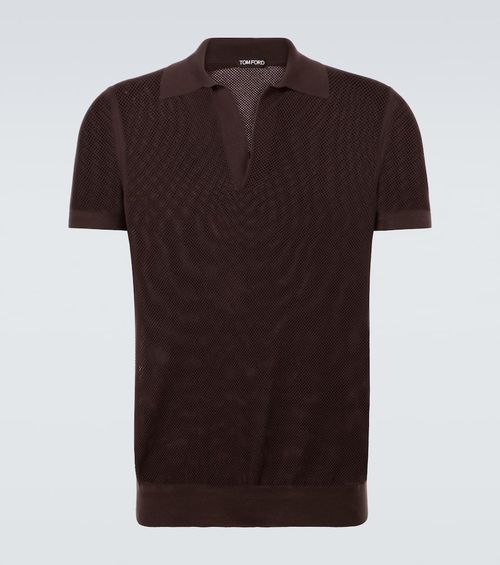 Semi-sheer cotton and silk polo shirt