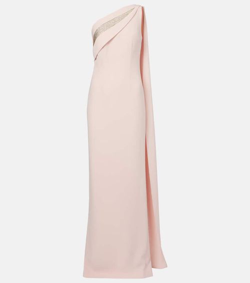Embellished one-shoulder cady gown
