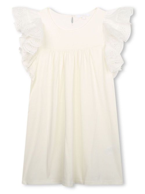 Broderie-anglaise pleated dress - White