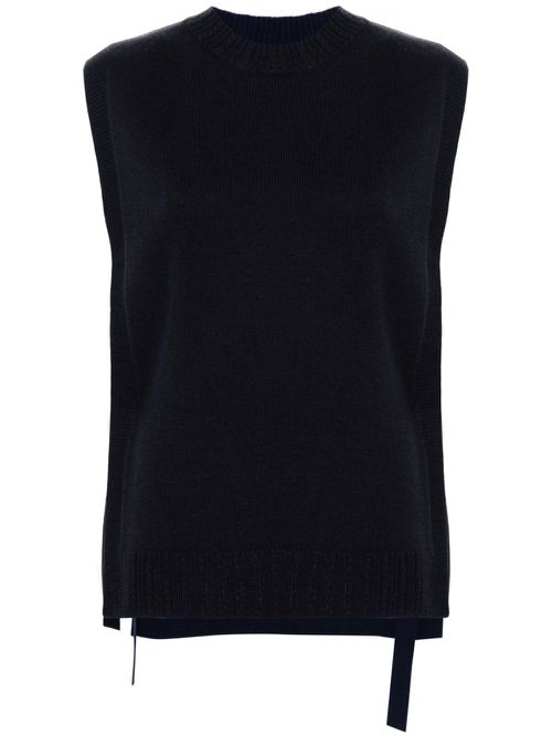 Wool crew neck vest - Blue