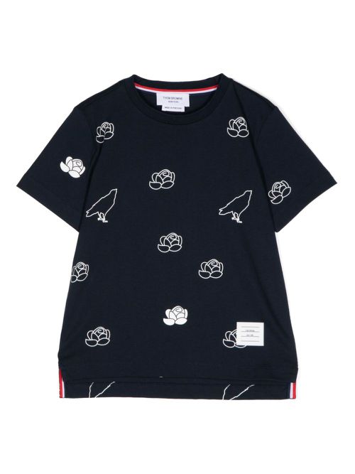 Floral-print cotton T-shirt - Blue
