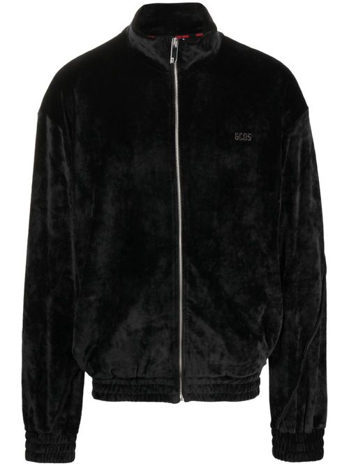 Logo-embroidered velvet bomber jacket - Black