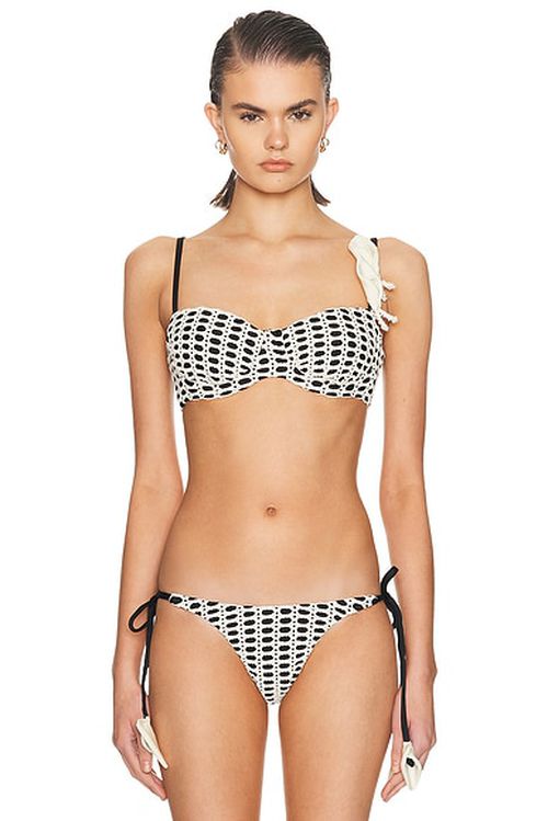 PatBO Selene Mesh Color Block Bikini Top in Black & Off White - Black,White. L also in M