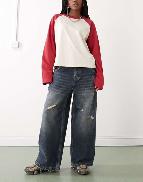 X007 XL baggy jean in destroyed wash-Blue