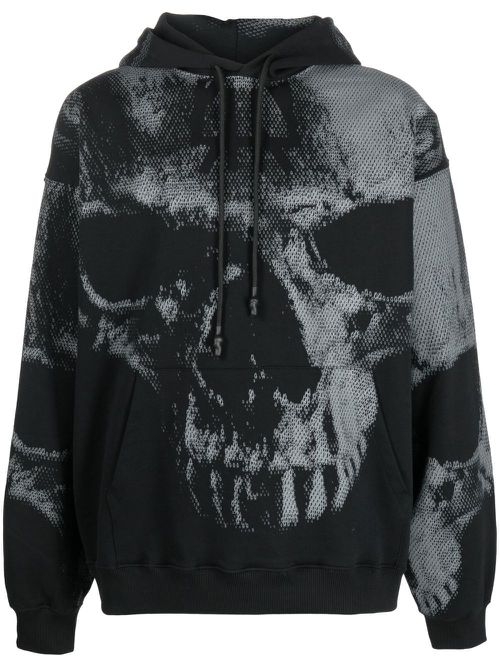 Skull-print cotton hoodie - Black