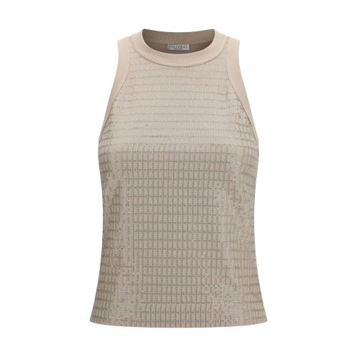 Luminous Embroidered Cotton Tank Top — Beige