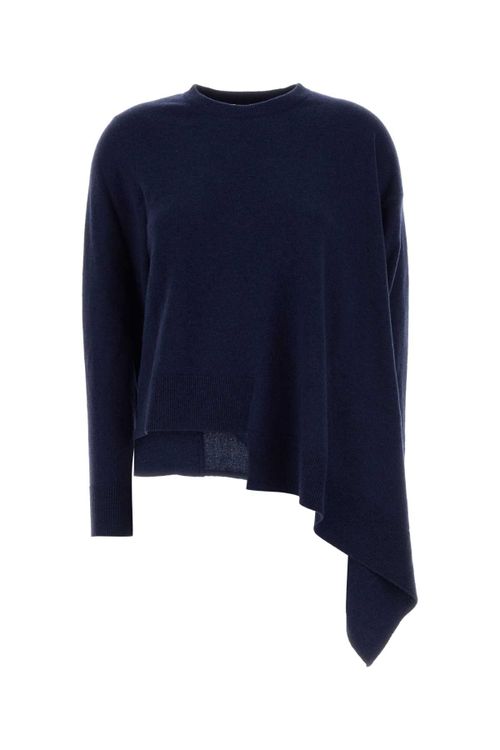 Asymmetric Cashmere-Wool Sweater — Navy