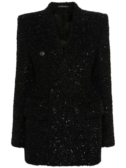 Hourglass tweed-texture padded-shoulder wool-blend blazer