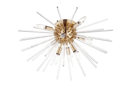 Satin Brass Eight Light Flush Mount from the Polaris Collection