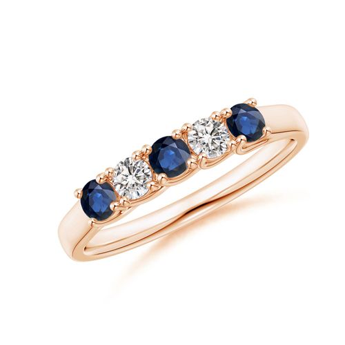 Angara 0.36 Carat Half Eternity Five Stone Sapphire and Diamond Wedding Band in 14K Rose Gold