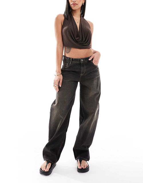 Bershka baggy balloon leg jeans in black