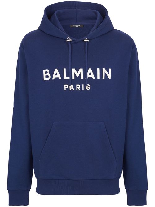 Balmain Paris Logo Printed Hoodie in Navy - Navy