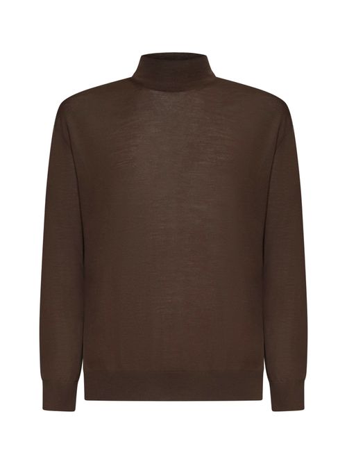 Virgin Wool Mock Neck Sweater — Brown