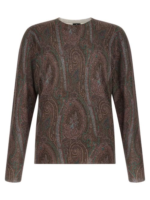 Paisley-Stamped Silk-Cashmere Sweater — Brown