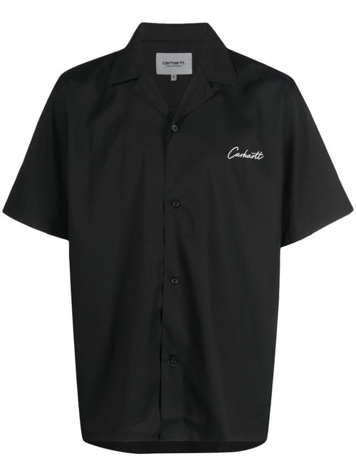 Gabardine logo-embroidered shirt - Black