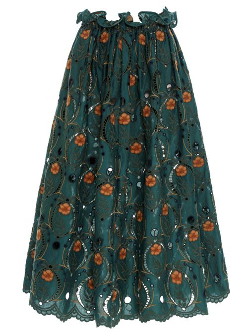 Regina embroidered-design skirt - Green