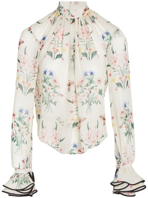 Floral-print silk blouse - Neutrals