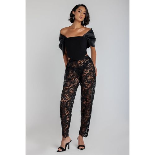 Goddiva Barrell Leg Scalloped Hem Pant - Black