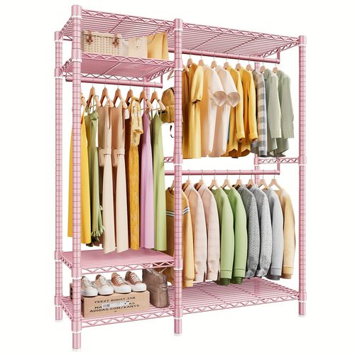 TEMU Clothes Rack Heavy Duty 700lbs Clothing Racks For Hanging Clothes Metal Garment Rack Freestanding Wardrobe Closet Sturdy&adjustable, Pink