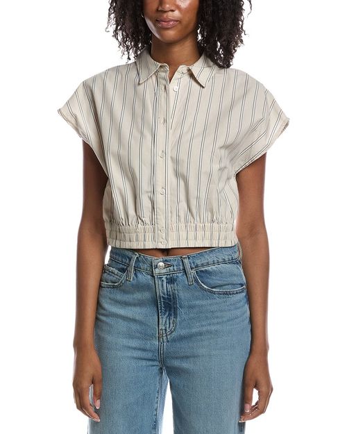 Extended Shoulder Cap Sleeve Cropped Blouse