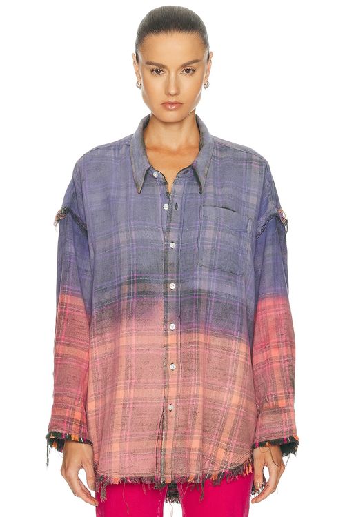 R13 Reversible Shredded Seam Drop Neck Shirt in Purple - Purple,Pink. XS also in