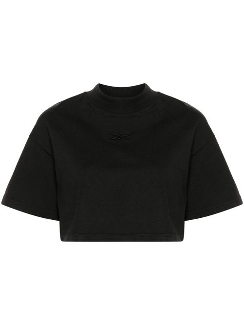 Faded-effect cotton cropped T-shirt - Black
