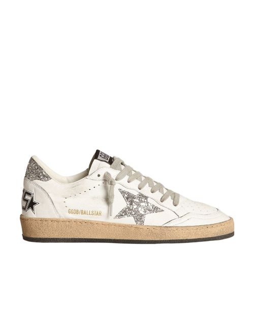 Ball Star sneakers in white nappa leather with silver glitter star and heel tab