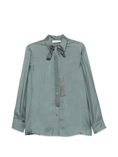 Pussy-Bow Silk Shirt — Teal