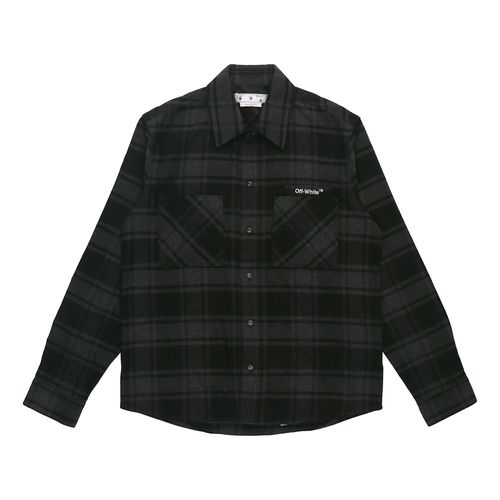 Men's Logo Plaid Flannel Long Sleeves Loose Fit Gray Shirt