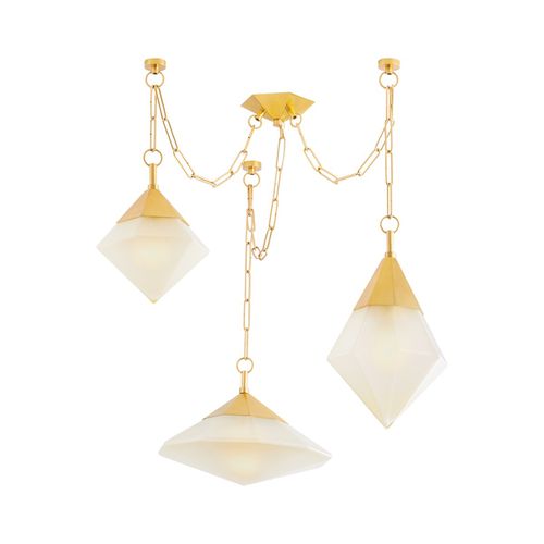 Vintage Polished Brass Three Light Chandelier from the Angelique Collection