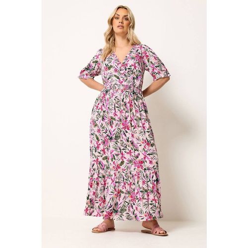 Yours Women's Tropical Shirred Maxi Dress in Baby Pink