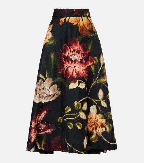 Floral linen maxi skirt