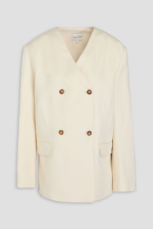 Icha double-breasted cotton and linen-blend twill blazer