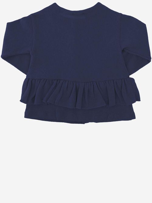 Stretch Cotton Blend with Ruffled Hem Cardigan — Navy