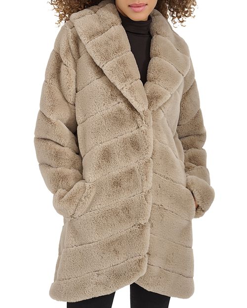 Grooved Faux Fur Coat