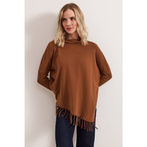 Phase Eight Athena Cowl Neck Tassel Poncho In Brown